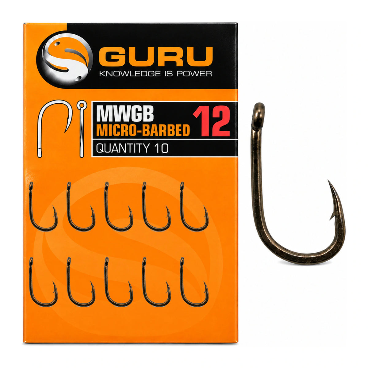 Guru MWGB Micro Barbed maat 12 met verpakking, tien haken en losse haak