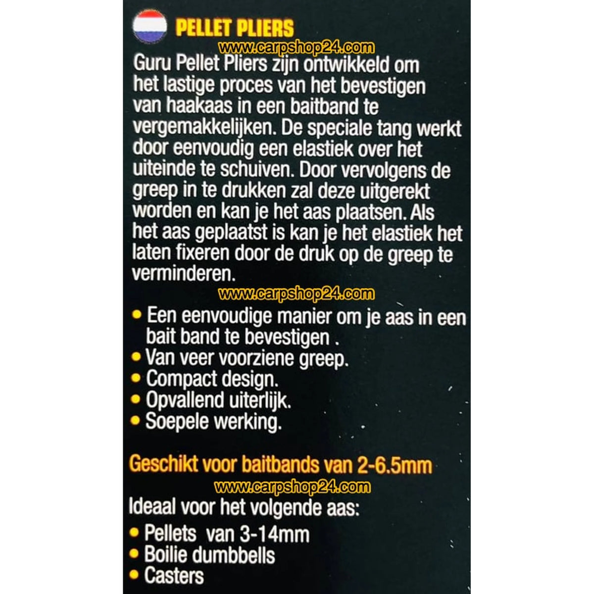Nederlandse informatiekaart voor de Guru Pellet Pliers
