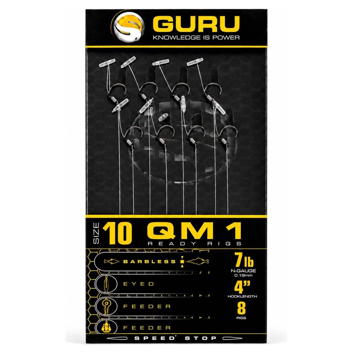 Guru QM1 Speed Stop Barbless Ready Rigs, maat 10, 7lb, 0.19mm, 4 inch