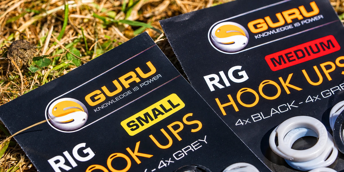 Guru Rig Hook Ups detail van de maataanduidingen Small en Medium