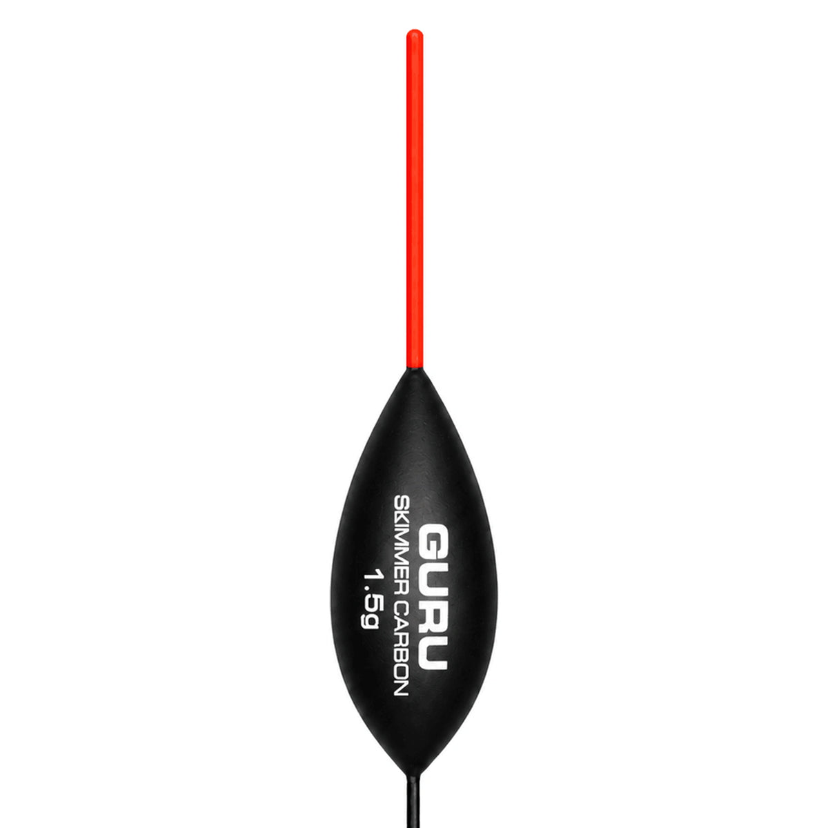 Guru Skimmer Carbon 1.5g: zwarte dobber met volledige rode antenne en originele GURU-opdruk