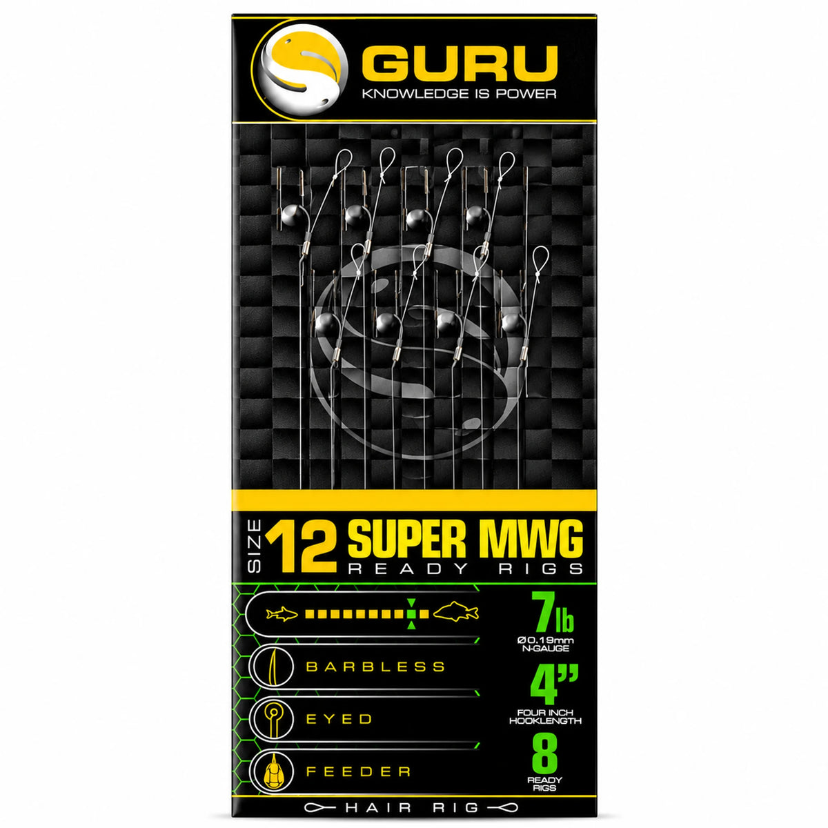Guru Super MWG Standard Barbless Hair Rigs 4 inch – 10 cm onderlijnen zonder weerhaak, haak 12 en 0,19 mm
