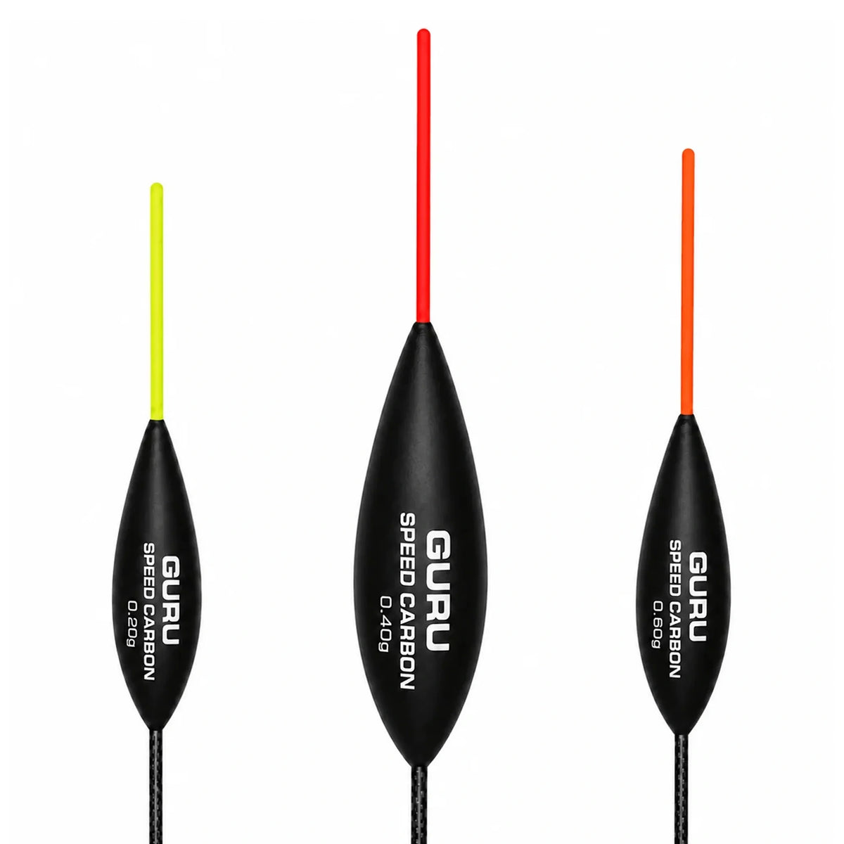 Guru Speed Carbon dobbers met drie antennes en 0.40 g centraal op de cover
