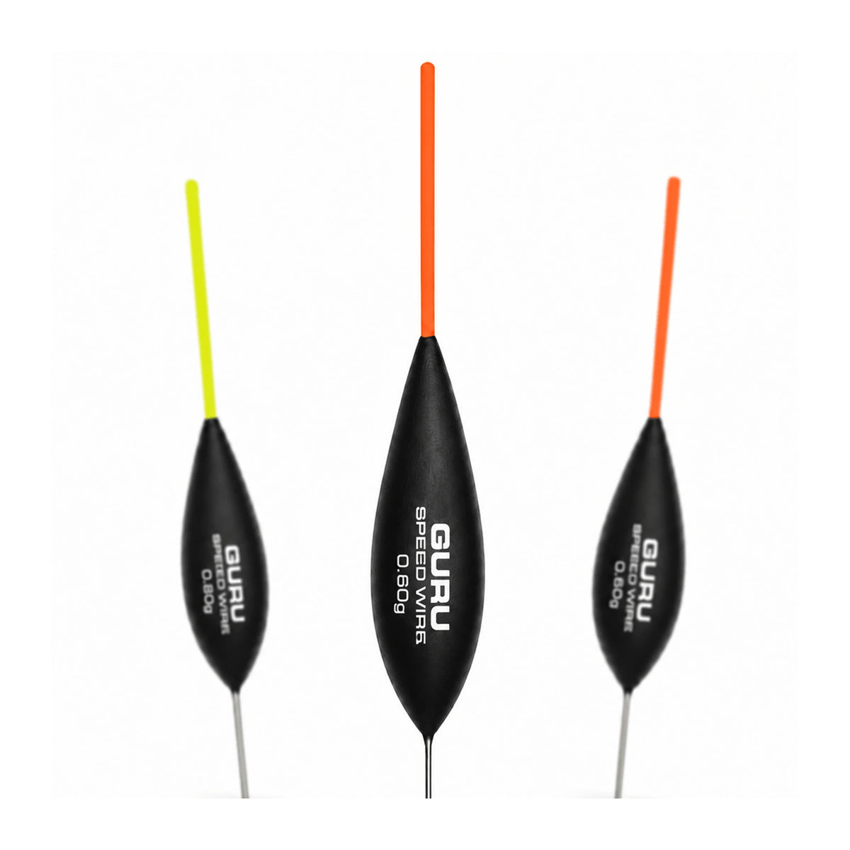 Guru Speed Wire 0,60g dobbers in oorspronkelijke drie-dobbercompositie met leesbaar draagvermogen centraal