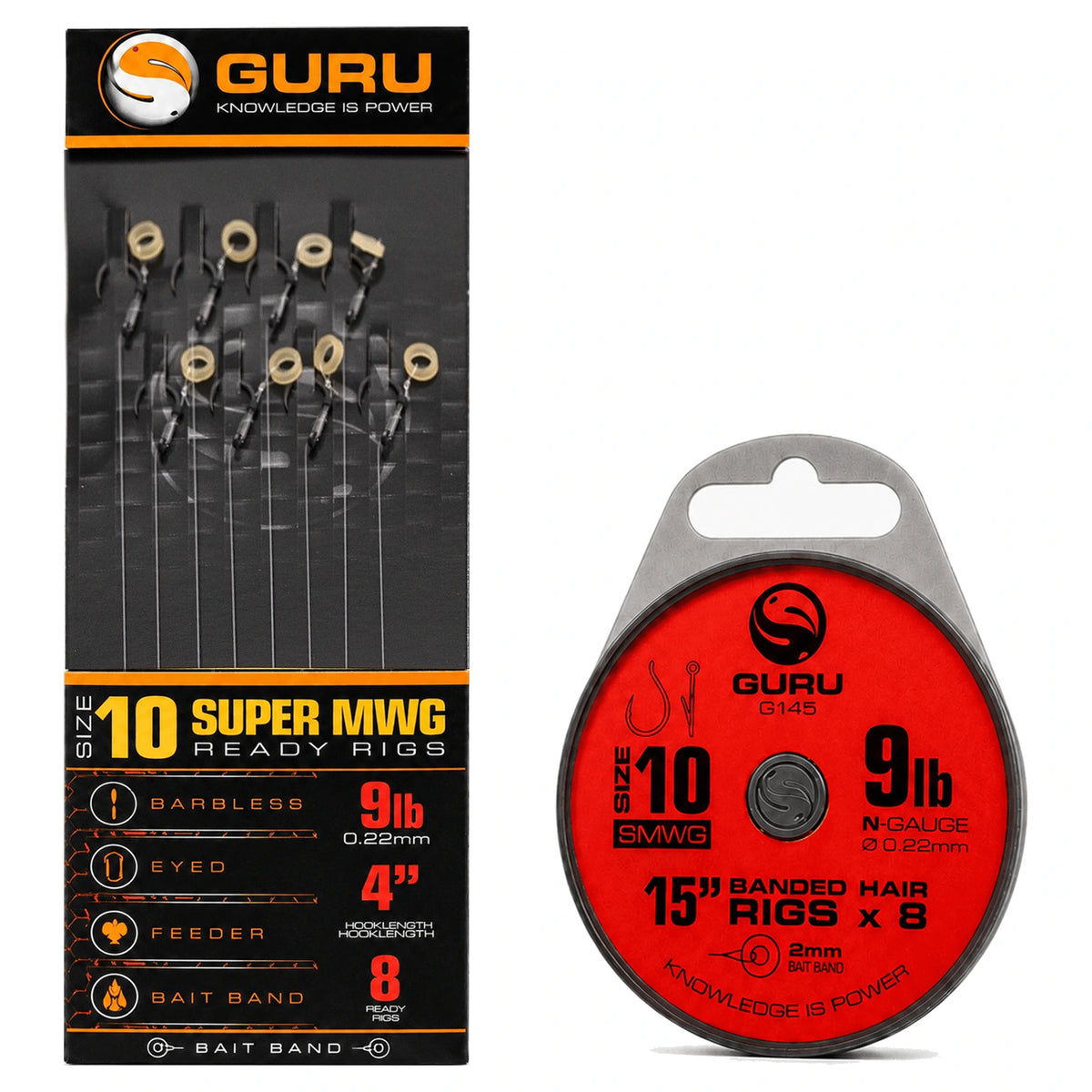 Guru Super MWG Bait Band Ready Rigs – 4 inch onderlijnen en 15 inch spoel met bait band