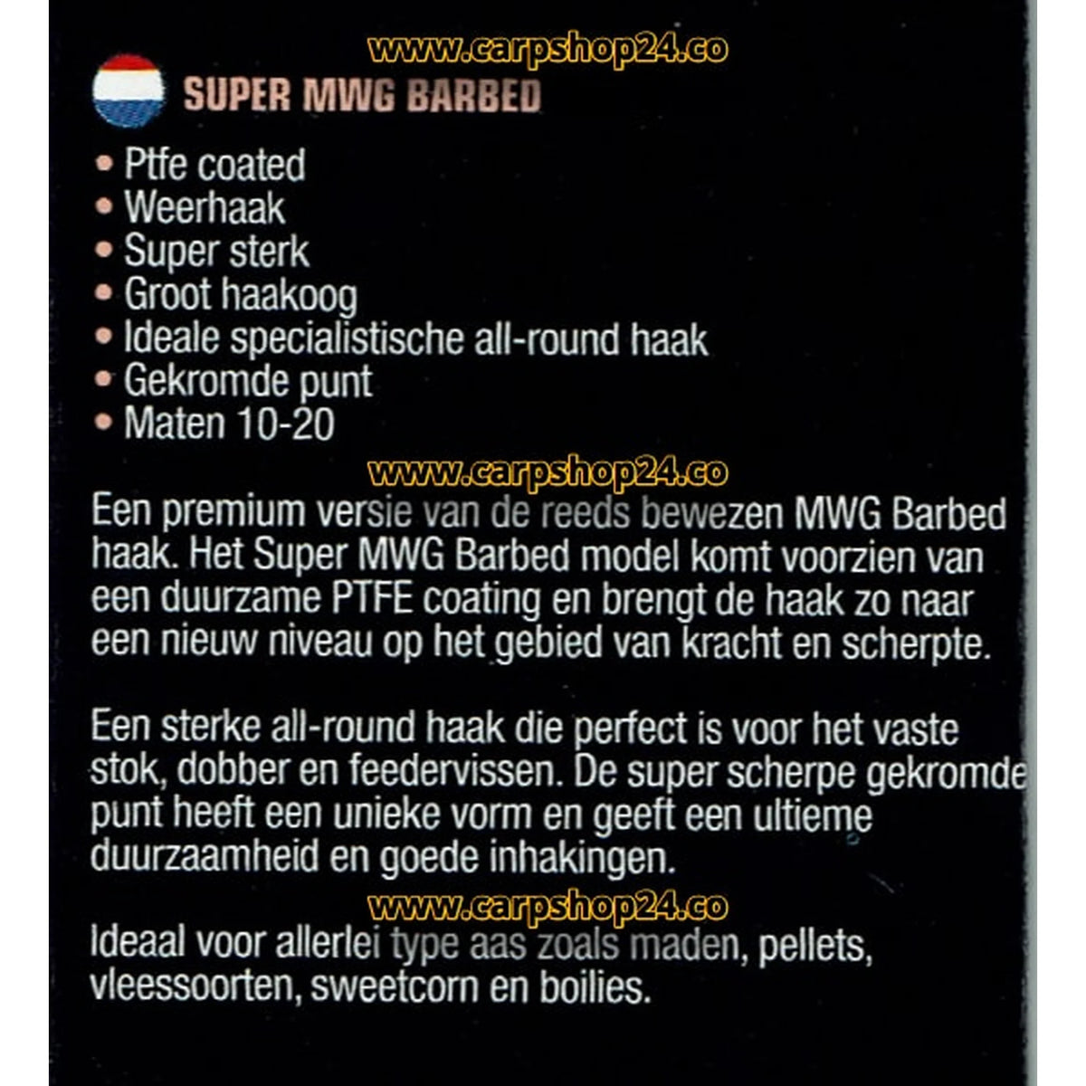 Kenmerken van de Guru Super MWG Barbed Eyed haak