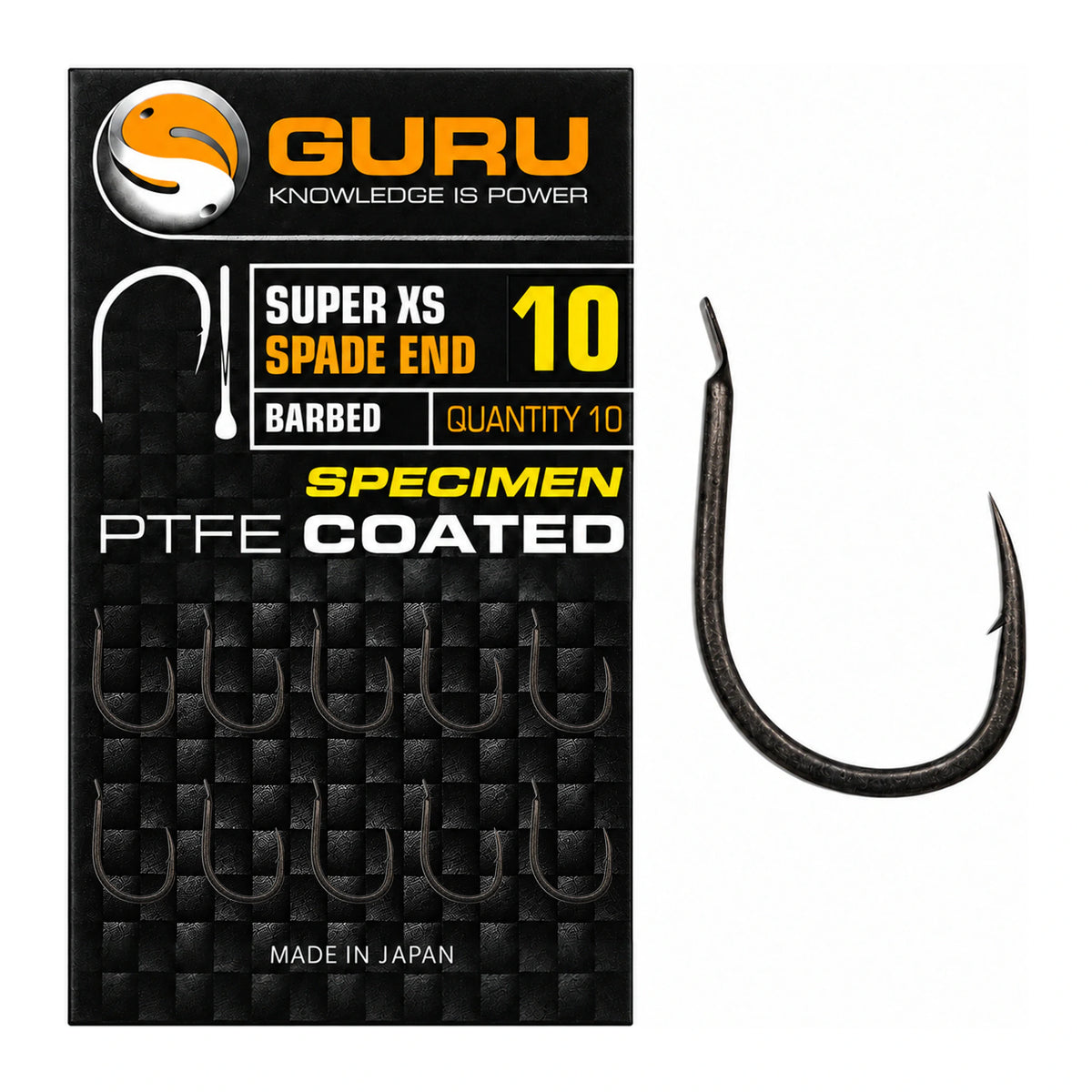 Guru Super XS Spade Barbed maat 10 met verpakking, tien haken en losse haak