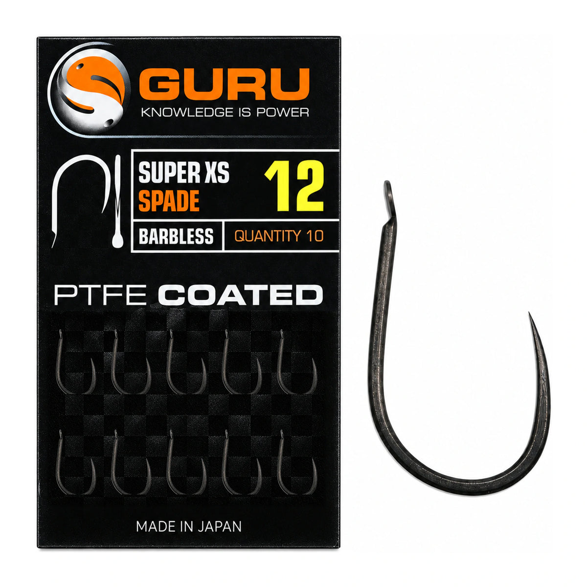 Guru Super XS Spade Barbless maat 12 met verpakking, tien haken en losse haak