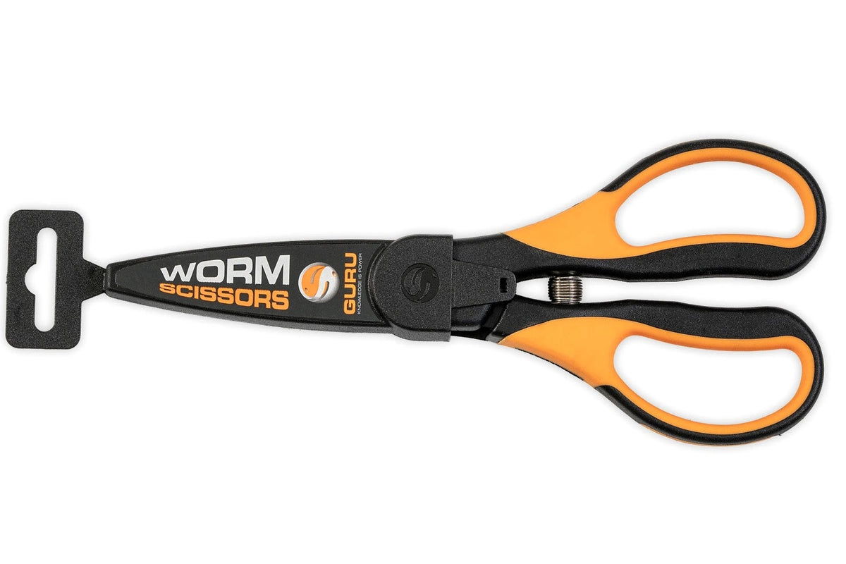 Bovenaanzicht van Guru Worm Scissors met beschermhoes en leesbare modelopdruk