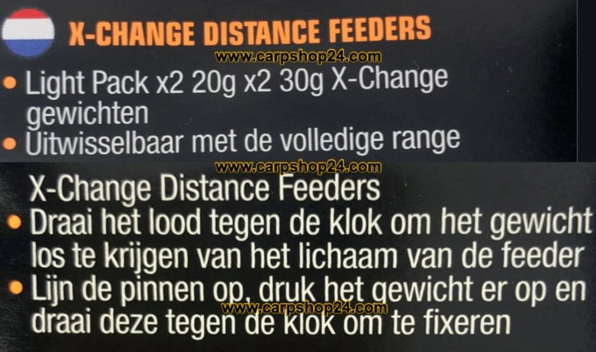 Guru X-Change Feeder Light Weights – Nederlandse verpakkingsinstructies voor het verwisselen en vastzetten