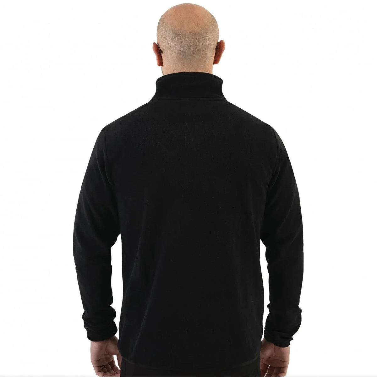 Guru Zip Fleece Black gedragen, achteraanzicht met opstaande kraag
