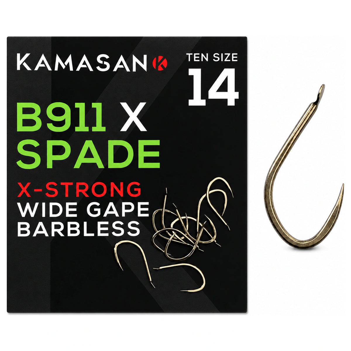 Kamasan B911X Spade X-Strong Wide Gape Barbless maat 14