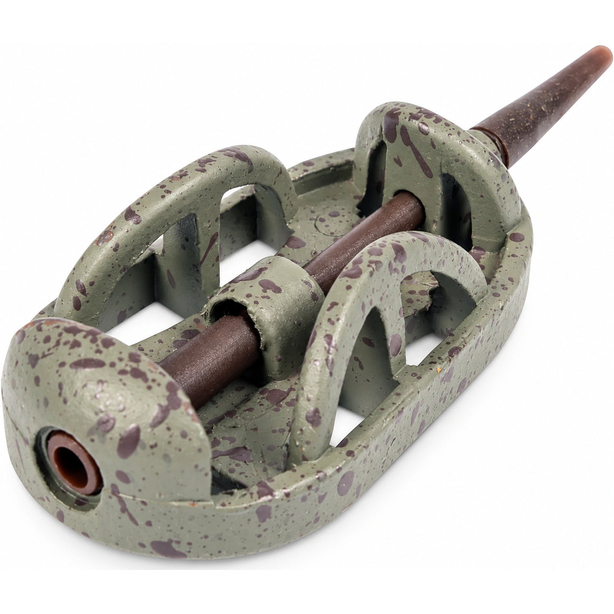 Korum Lead Free Dura Method Feeder – gecamoufleerde feeder met bruine steel