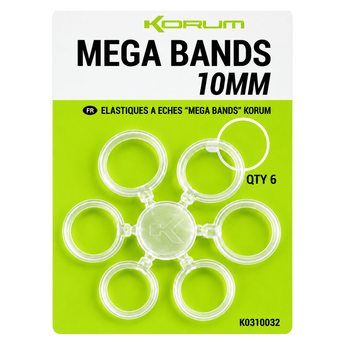 Korum Mega Bands 10 mm: verpakking met zes transparante pelletbandjes