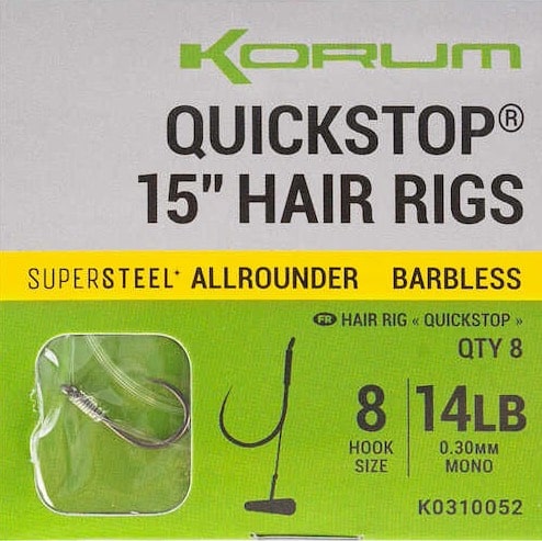 Korum supersteel big fish quickstop hair rigs barbless barbeel onderlijnen