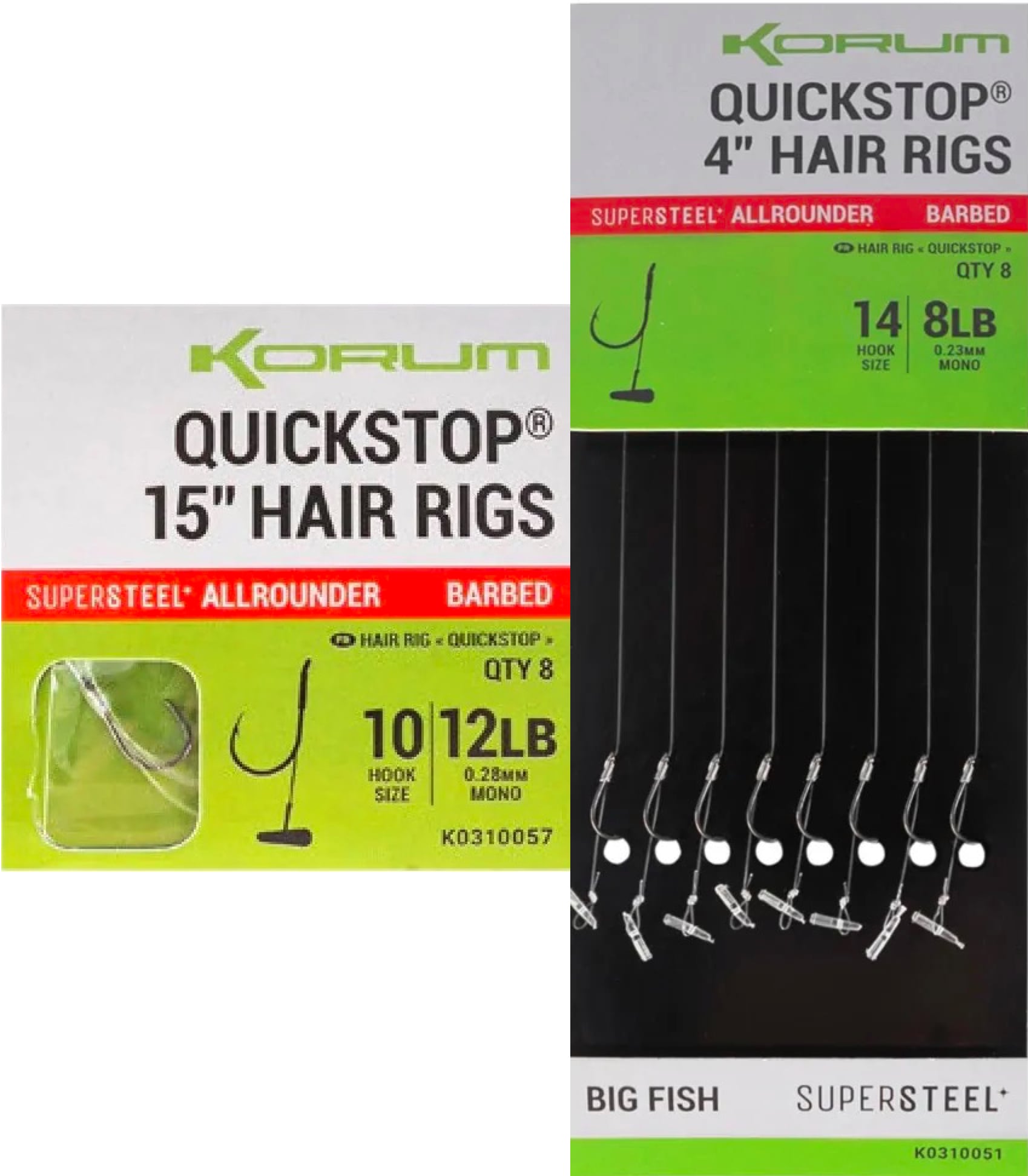 korum supersteel big fish quickstop hair rigs barbed barbeel onderlijnen