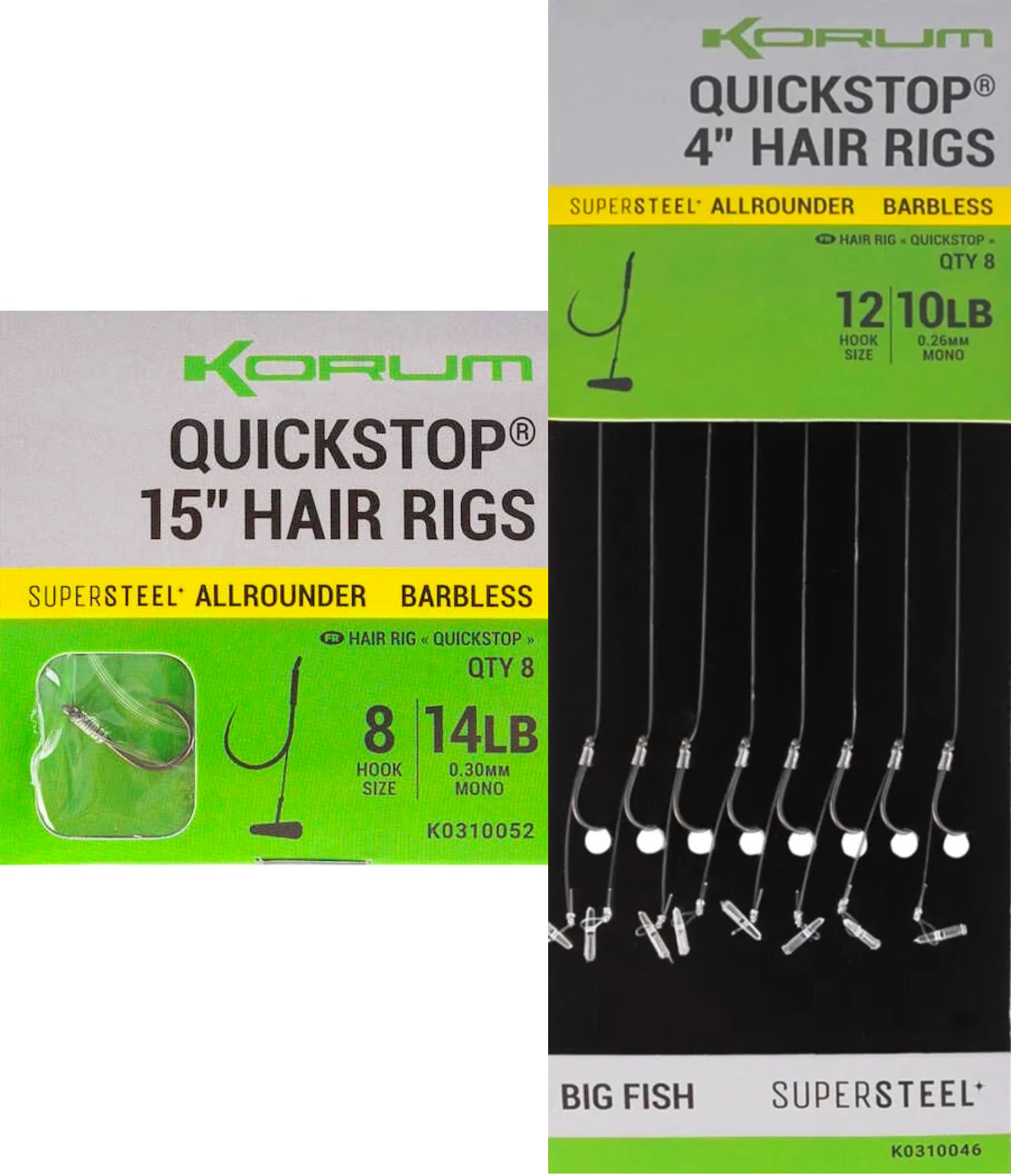 Korum supersteel big fish quickstop hair rigs barbed barbeel onderlijnen