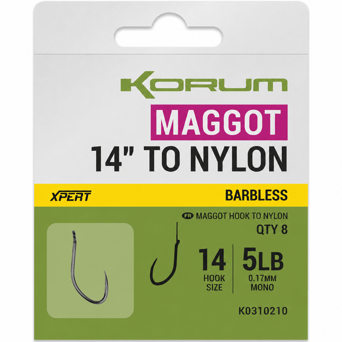 korum-xpert-Maggot-Hook-to-Nylon-size-14-017mm