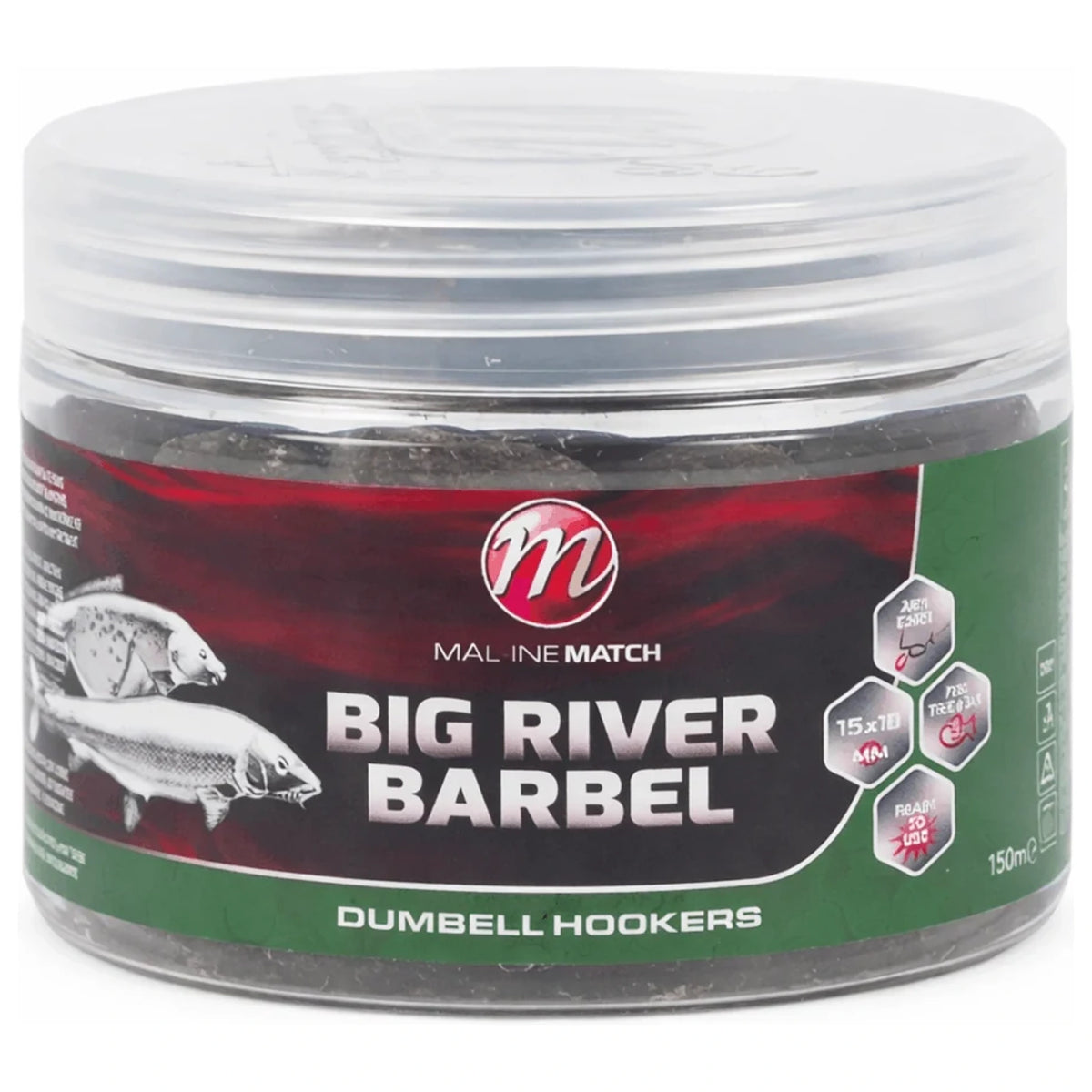 Mainline Big River Barbel Dumbbell Hookbaits 10 x 12 mm – potje dumbbell-haakaas voor barbeel