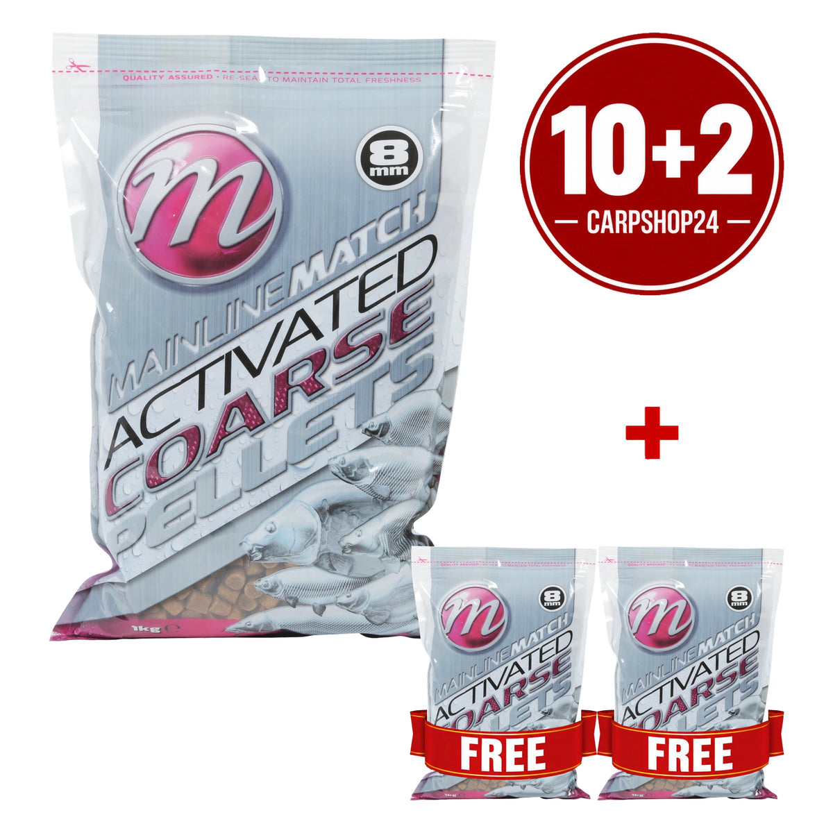 Mainline Match Activated Coarse Pellets 8mm 1kg pakketdeal 10+2 – twee gratis zakken