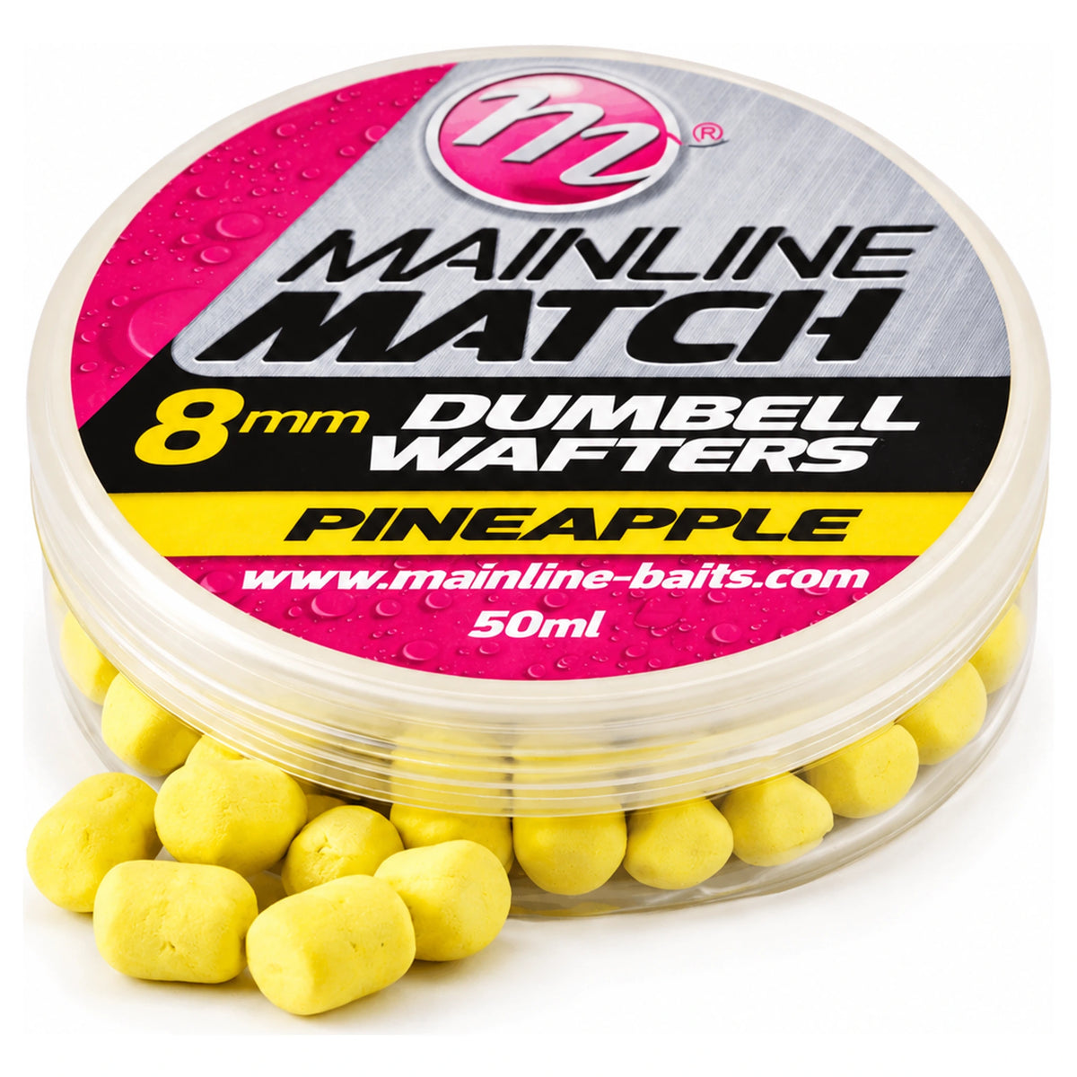 Potje Mainline Match Pineapple-wafters van 8 mm en 50 ml met gele aasjes