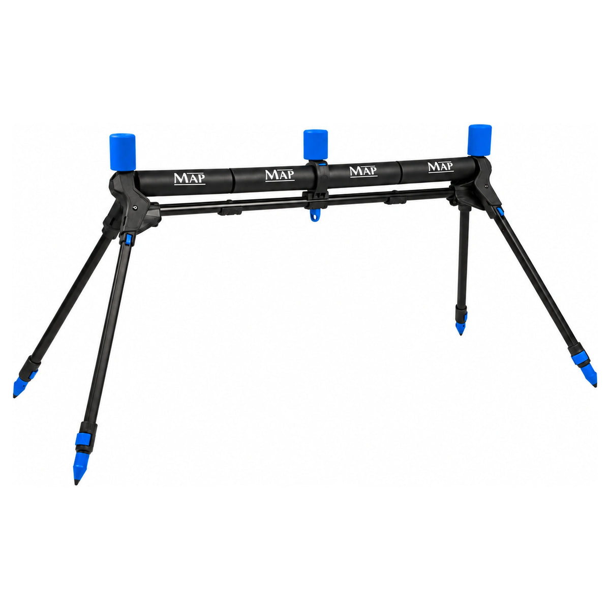 MAP Dual Pole Roller MKII Large – zwarte afsteekroller met drie blauwe verticale rollen en vier verstelbare poten
