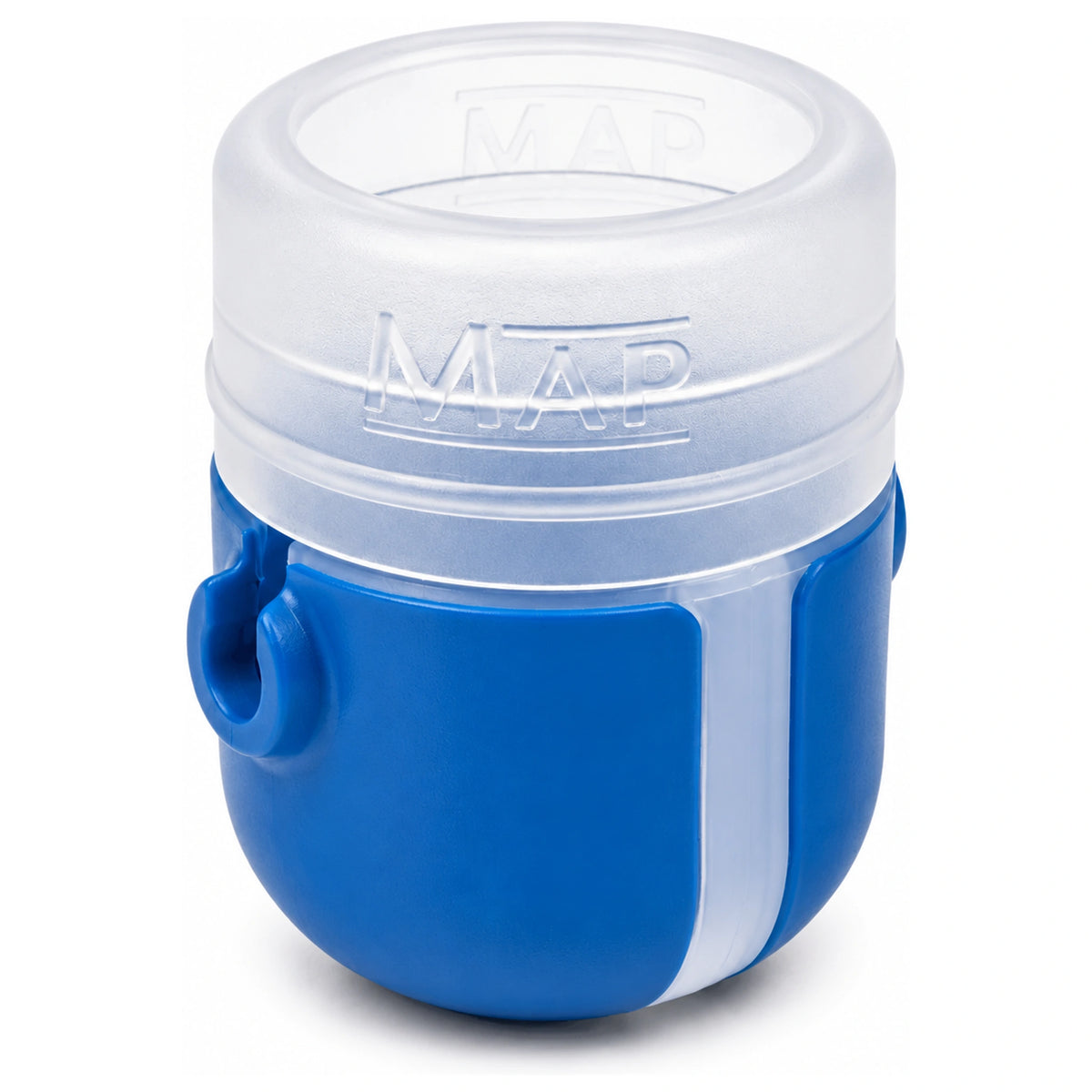 MAP Flexi Pole Pot met doorschijnende witte bovenkant, blauwe onderzijde en bevestigingsclip aan de zijkant