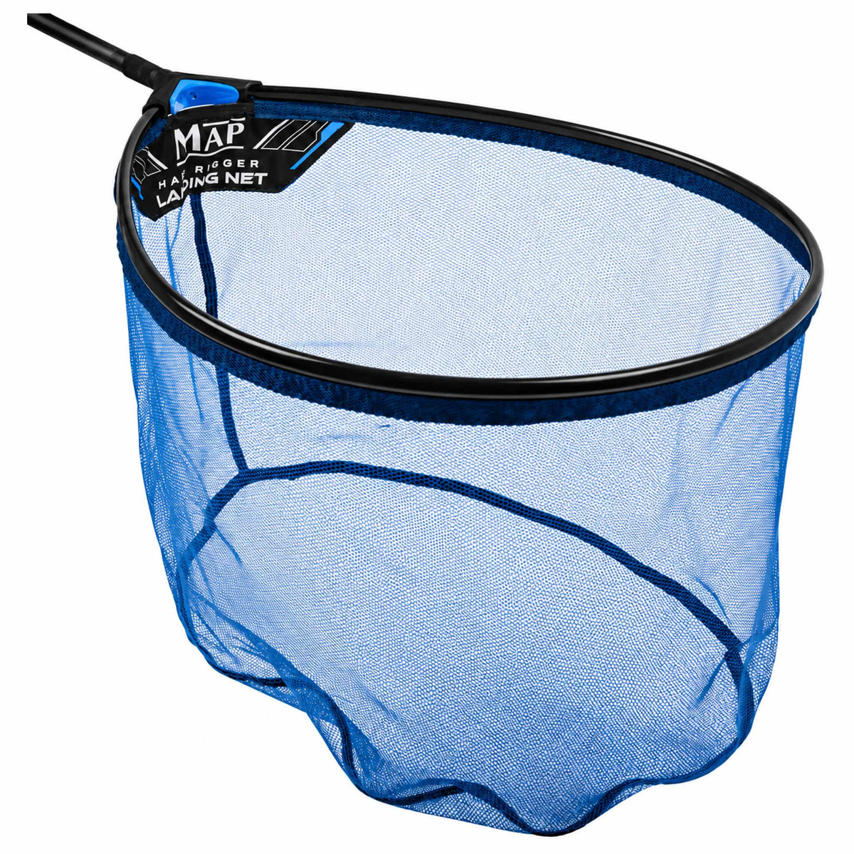 MAP Hair Rigger-schepnet met zwarte ovale rand, blauw fijnmazig net en blauw aansluitblok