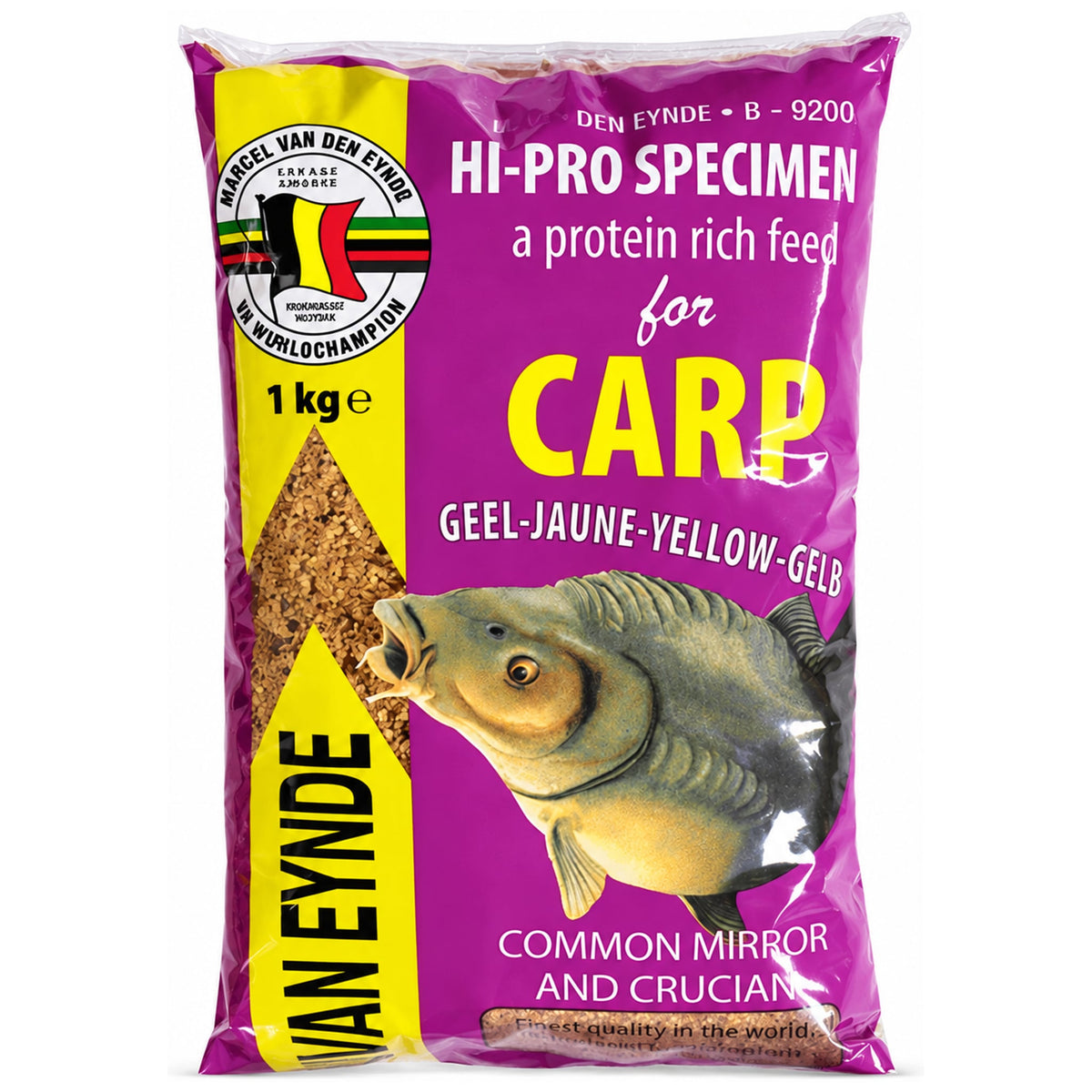 Van Den Eynde Hi-Pro Carp Yellow, paars-gele zak grondvoer van 1 kg