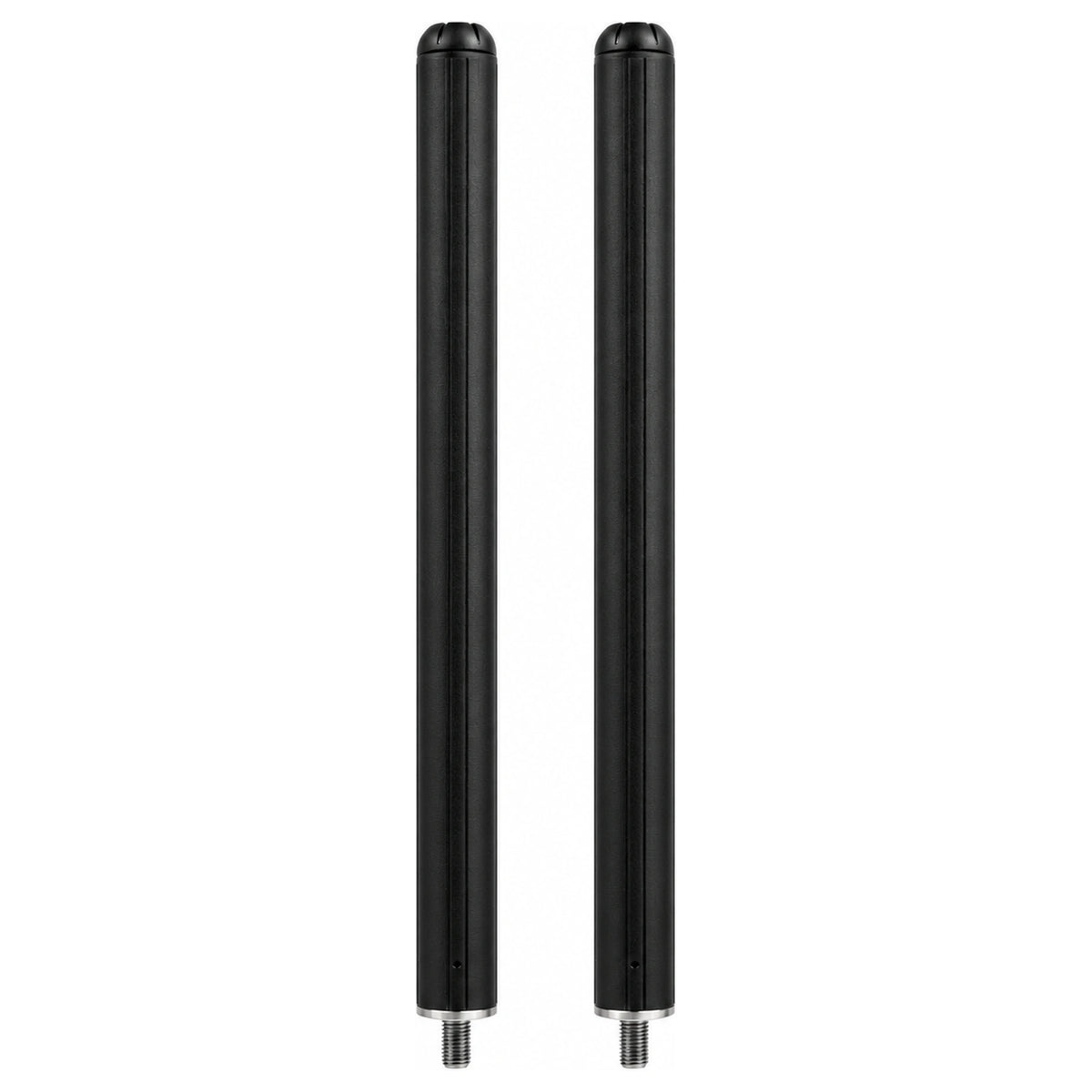 Twee zwarte Matrix pootverlengers van 300 mm voor 25mm-zitkistpoten, met doppen en draadeinden
