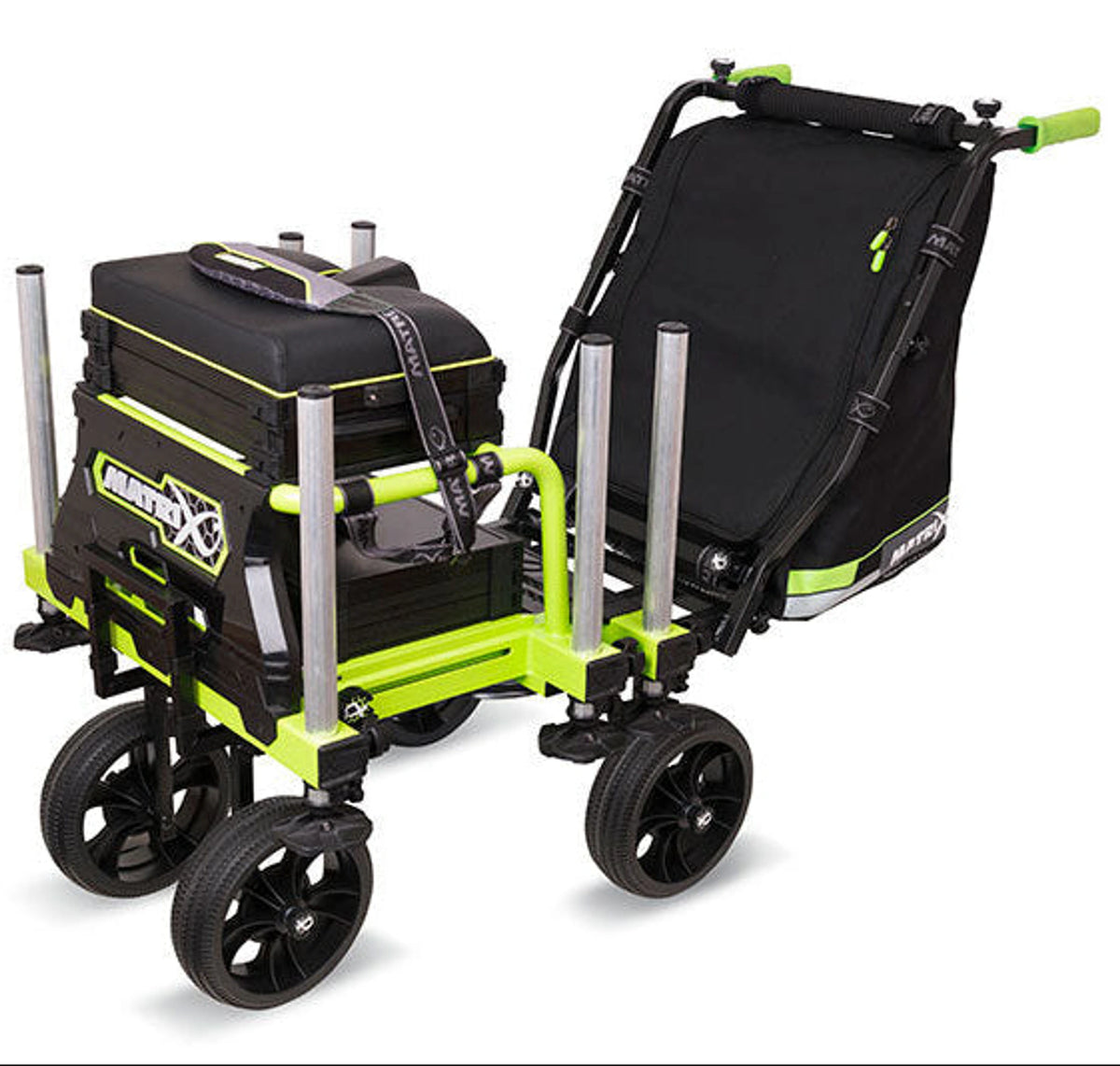 Matrix 4 Wheel Transporter – transportkar met Matrix-zitkist en opbergtas geladen