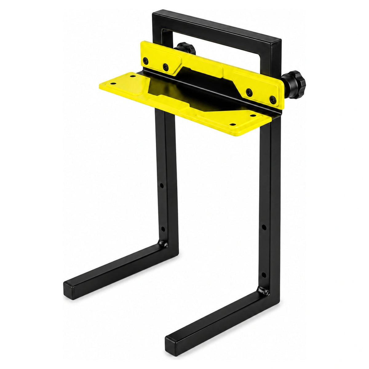 Matrix 4 Wheel Transporter H-frame Adaptor, volledige zwarte zitkistadapter met gele steunvlakken en twee stelschroeven