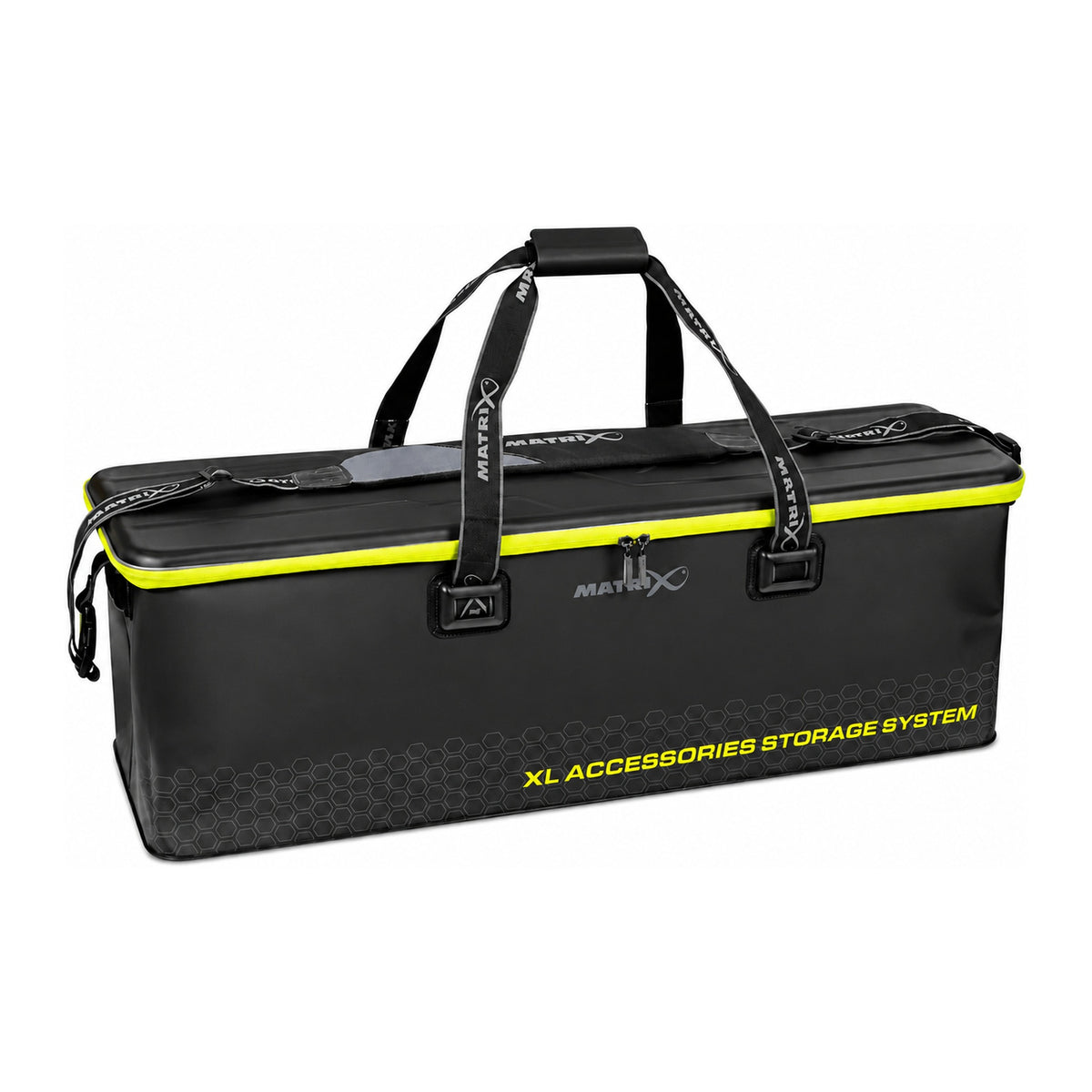 Matrix GLU185 XL Accessories EVA Storage Bag – lange zwarte opbergtas met gele rits, draaggrepen en schouderriem