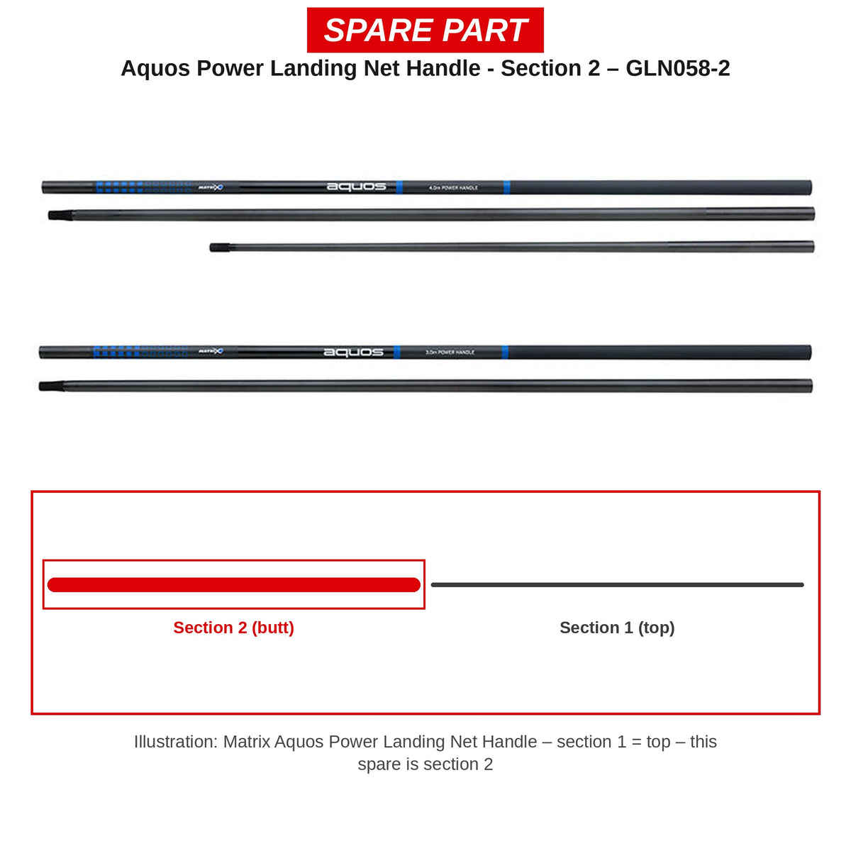 Matrix Aquos Power Landing Net Handle - Section 2 – Deel 2 voor Aquos Power Handle 3m schepnetsteel