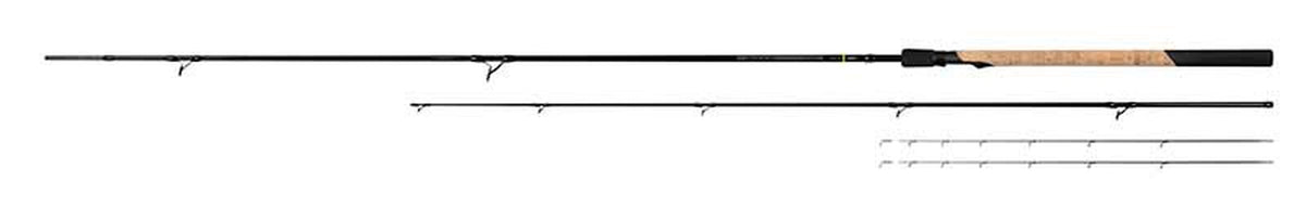 Matrix Aquos Ultra-C 11ft Feeder Rod – volledig overzicht van de hengeldelen en twee verwisselbare toppen op witte achtergrond
