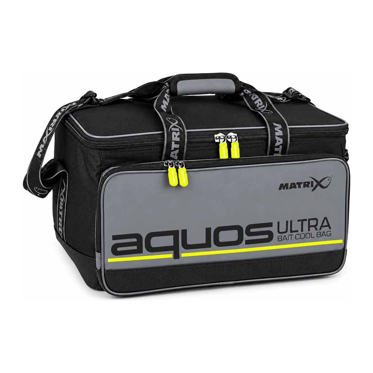 Matrix Aquos Ultra Cool Bag, zwarte en grijze koeltas met draaggrepen en gele ritstrekkers