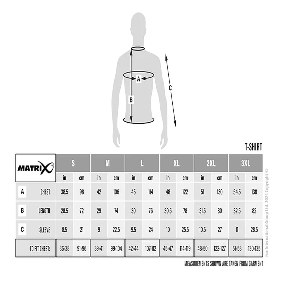 Matrix T-shirt maattabel