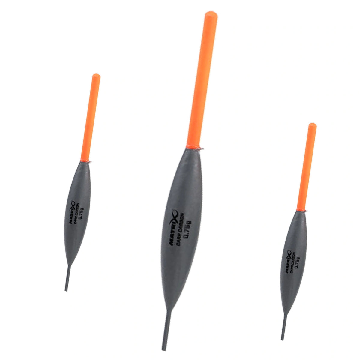Matrix Carp Carbon Pole Floats, drie dobbers 0.75g met de middelste groter op de voorgrond