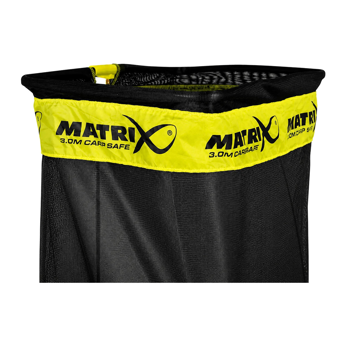 Matrix Carp Safe Keepnet 3m: open rechthoekige bovenring met gele merkband en zwart visveilig net