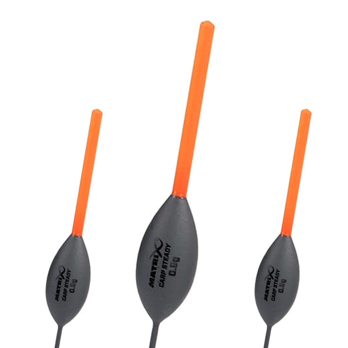 Matrix Carp Steady Pole Floats 0.50g – drie oorspronkelijke dobbers met lange oranje antenne en leesbare centrale 0.5g-opdruk