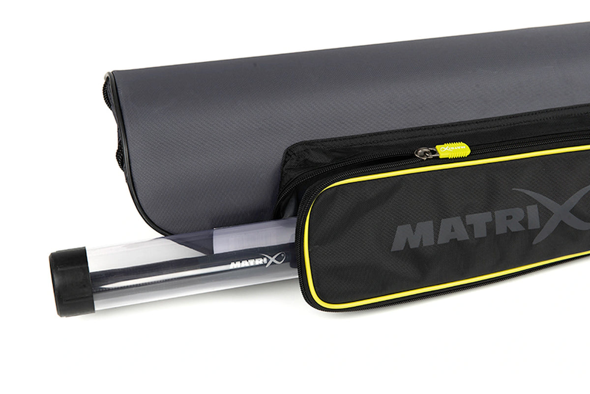 Matrix Ethos 2 Rod Holdall – transparante Matrix-koker in het geopende zwarte buitenvak met gele rand