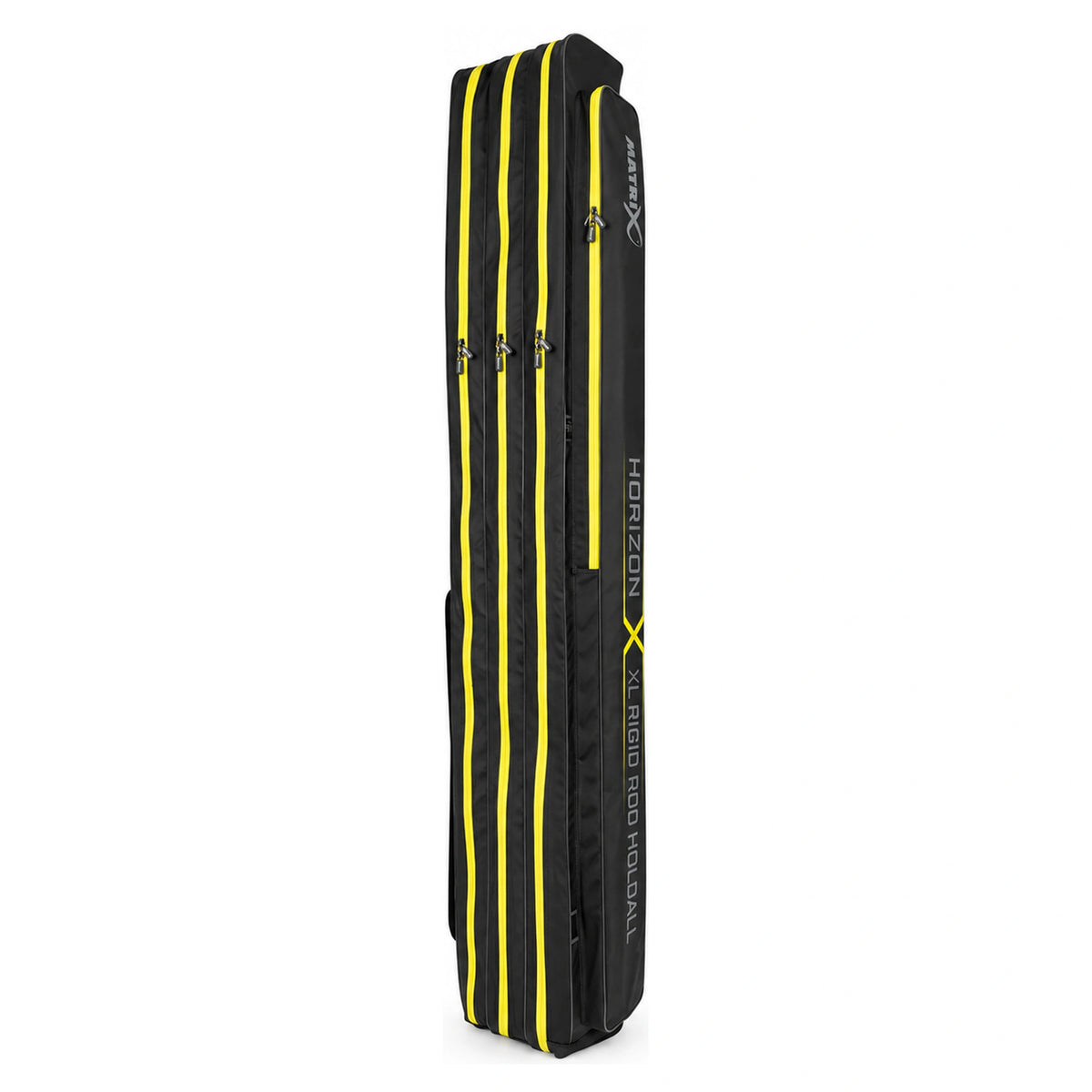 Matrix Horizon X XL Rigid Rod Holdall 3-6 – zwart verstevigd foedraal met drie lange gele ritsen en apart toppenvak