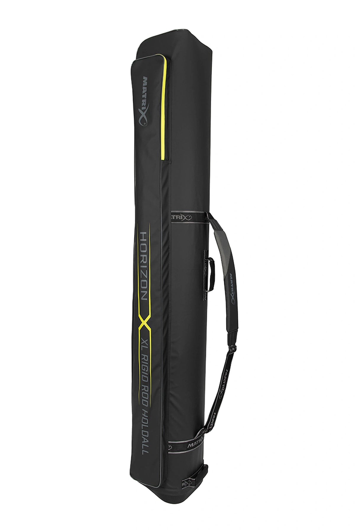 Matrix Horizon X XL Rigid Rod Holdall 3-6 – zijaanzicht met XL-modelopdruk, Matrix-schouderriem en draaghandgreep
