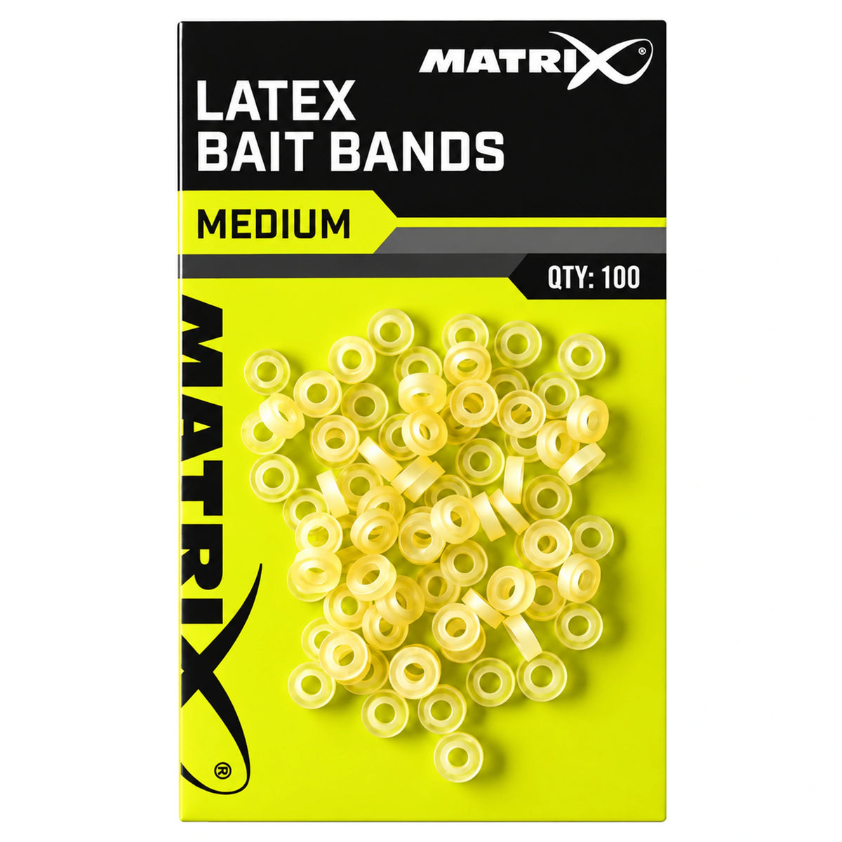 Matrix Latex Bait Bands Medium – verpakking met lichtgele pelletbandjes, 100 stuks