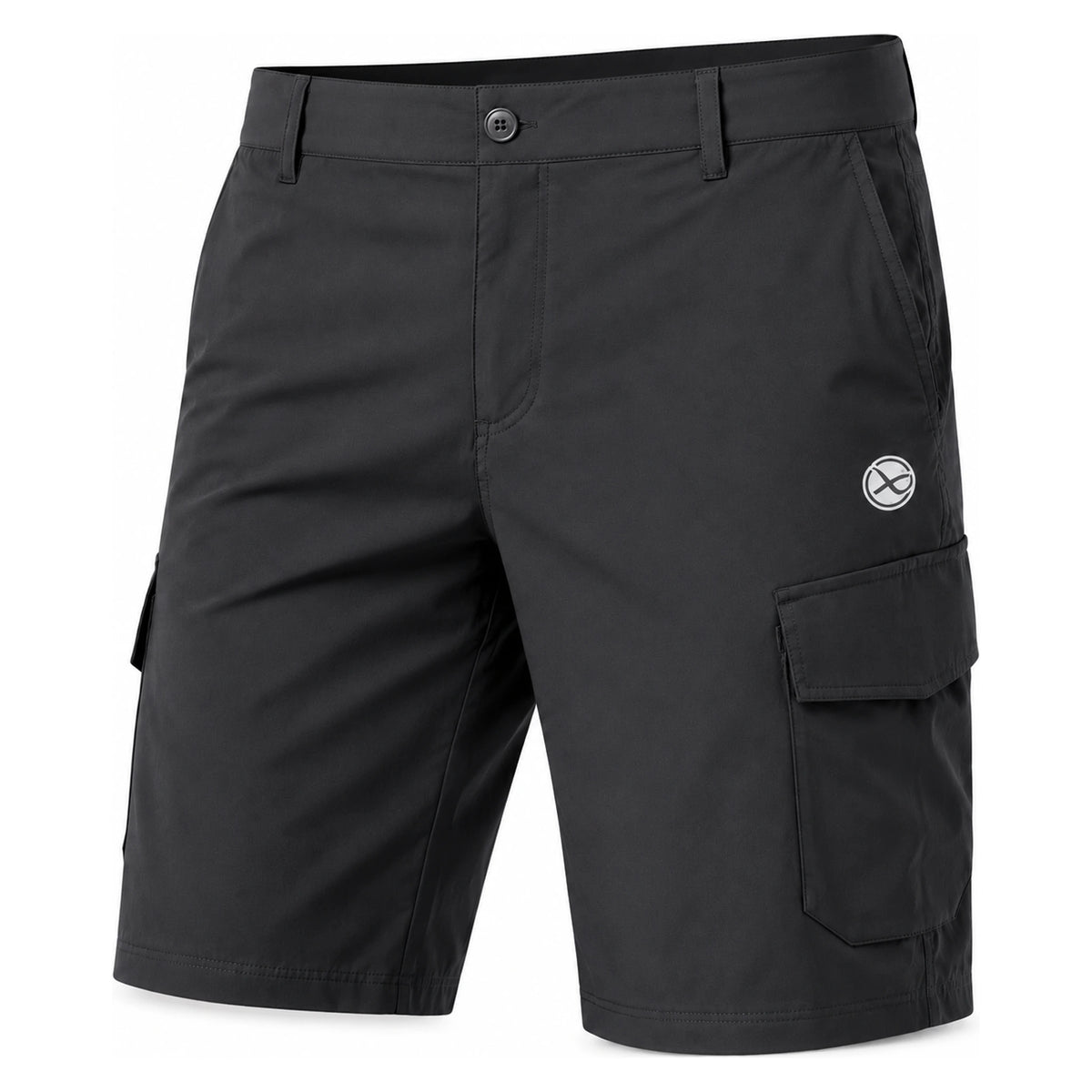 Matrix LW Cargo Shorts: donkergrijze korte broek met cargozakken en grijs Matrix-embleem, vooraanzicht