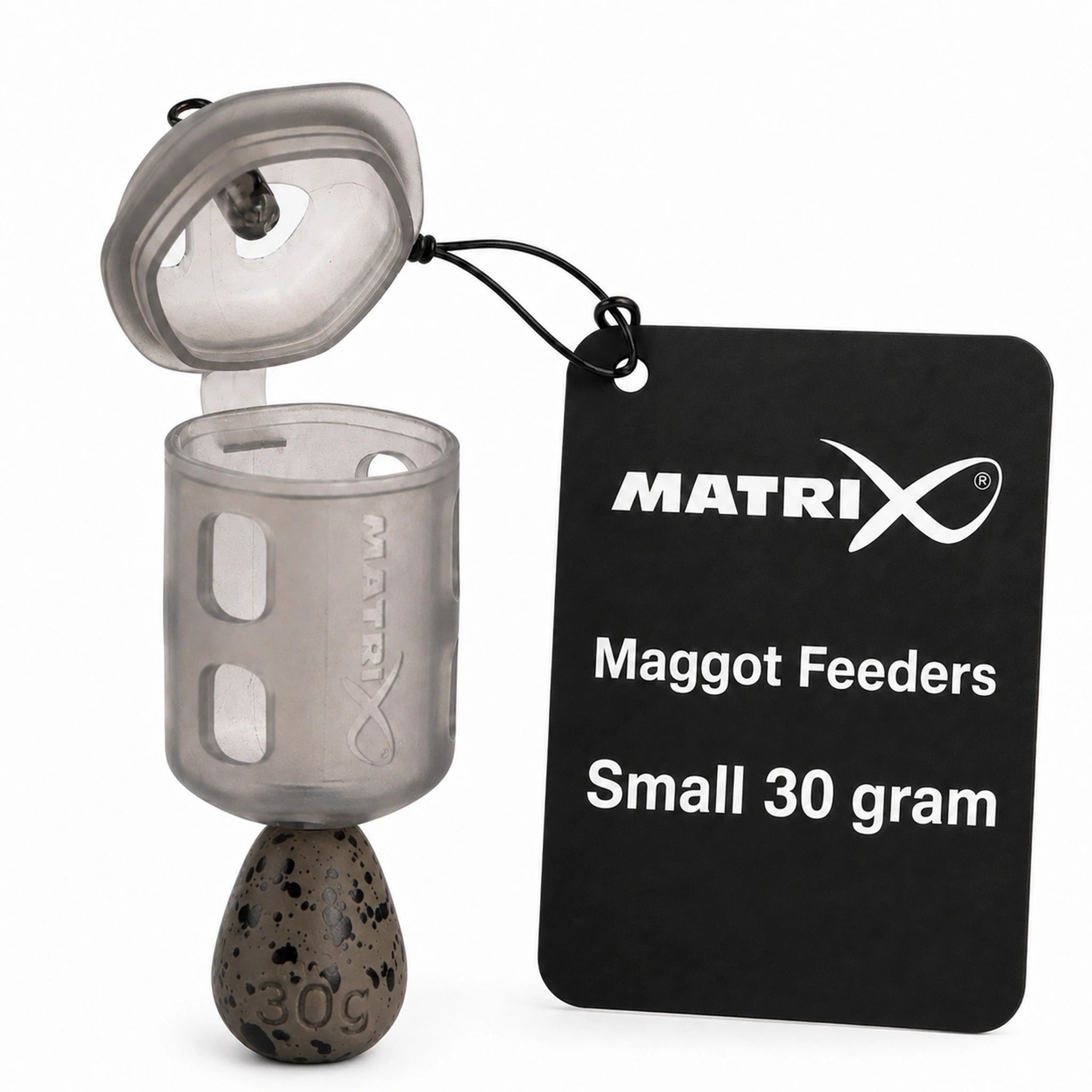 Matrix Maggot Feeders Small 30 gram GFR309 – geopende madenkorf met presentatielabel