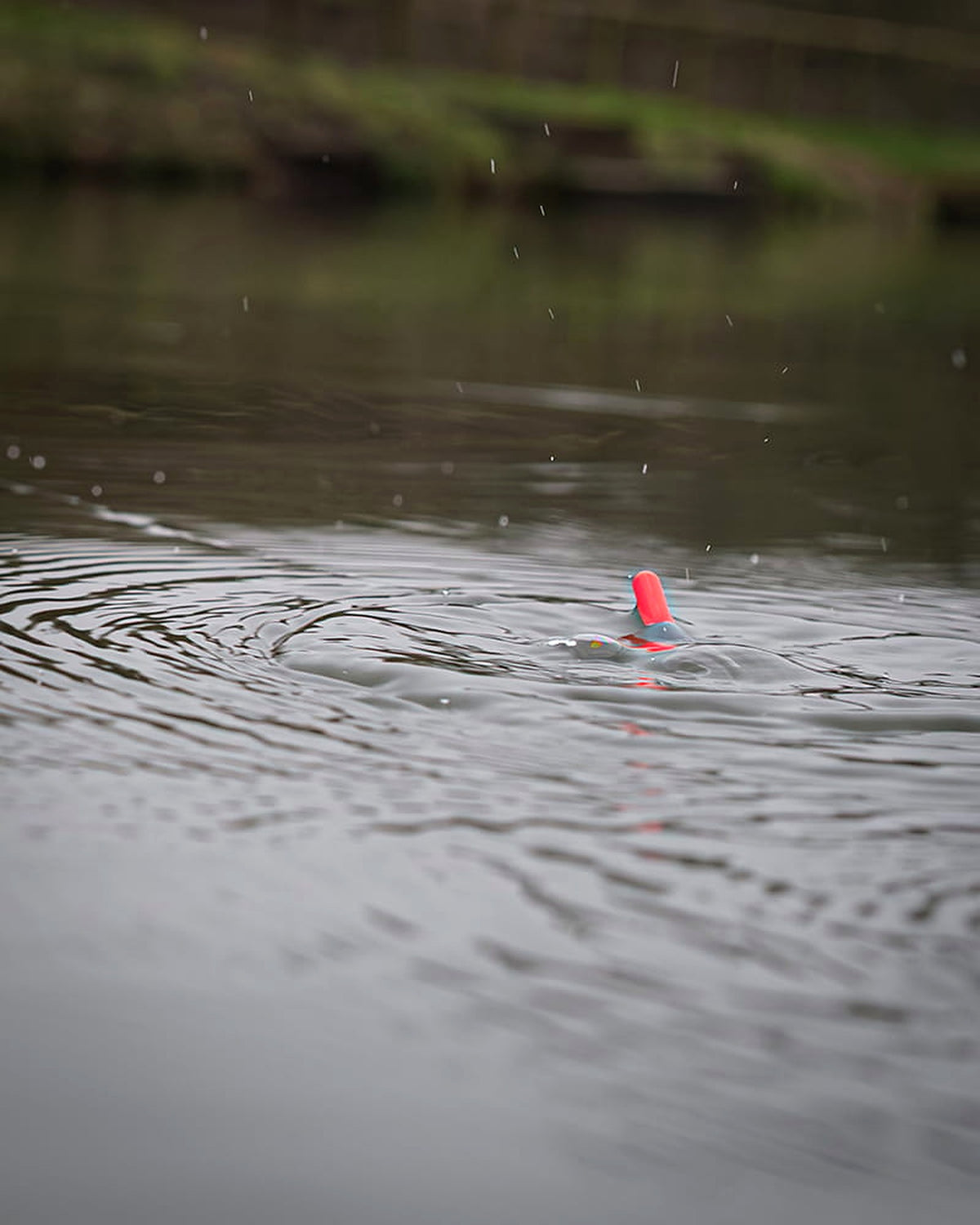 Matrix Plopper Pole Float – oranje antenne en bovenkant van de dobber zichtbaar in bewegend water