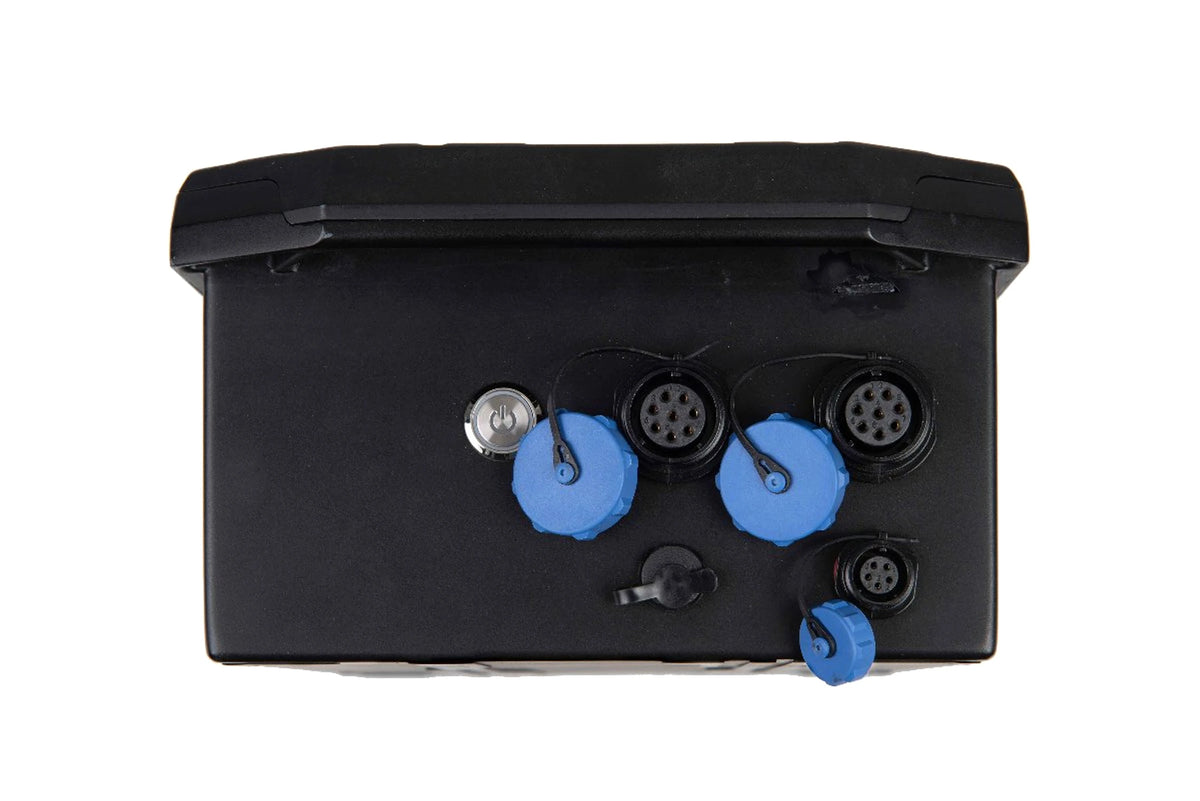 Matrix Power Transporter accu met geopende blauwe aansluitkappen