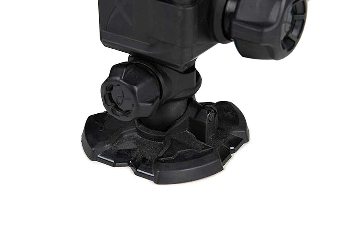 Matrix S36 Pro Black zitkist met detail van de verstelbare moddervoet en draaiknoppen