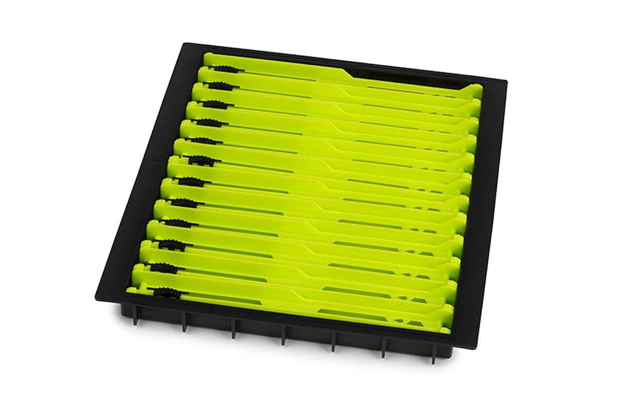 Matrix Shallow Drawer Unit with Winders – losse zwarte inzet met twaalf limegroene tuigenplankjes en zwarte lijnclips